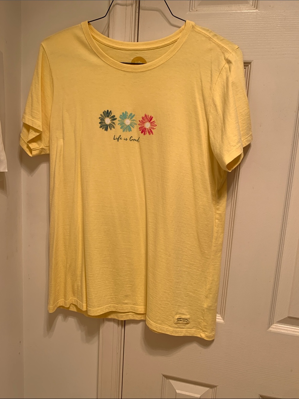 Life Is Good Bright Cheery Yellow Short Sleeve Tee with Triple Daisy Graphic